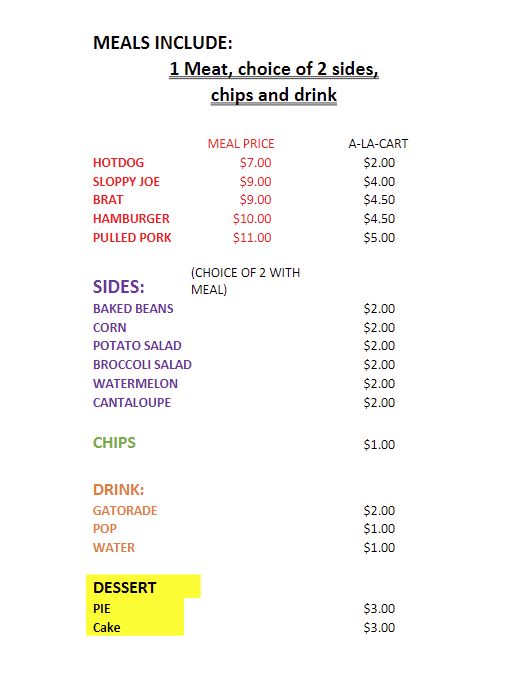 2023 Harlan Days Food Court Menu