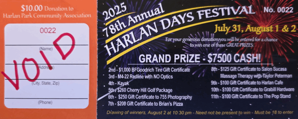 The official 2025 Harlan Days Raffle