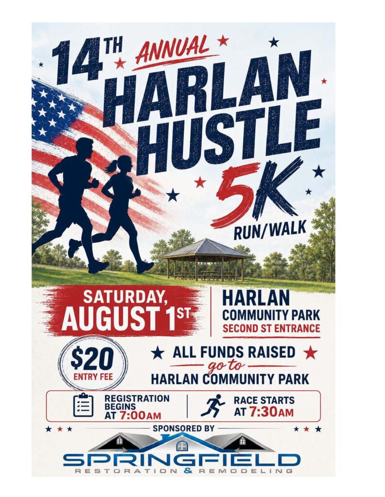 2026 Harlan Hustle Run/Walk flyer