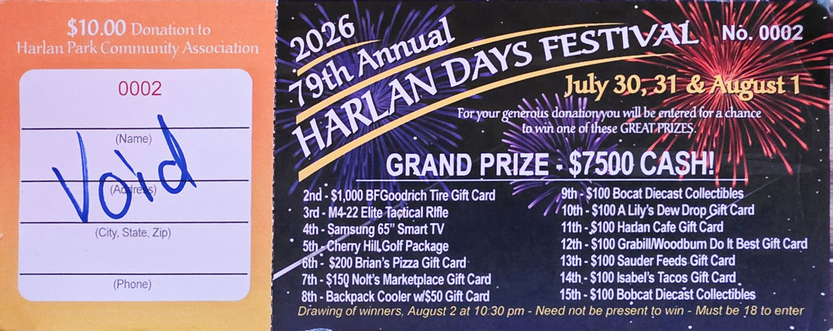 2026 Harlan Days Raffle Ticket
